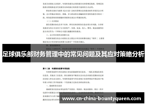 足球俱乐部财务管理中的常见问题及其应对策略分析 足球俱乐部财务管理中的常见问题及其应对策略分析